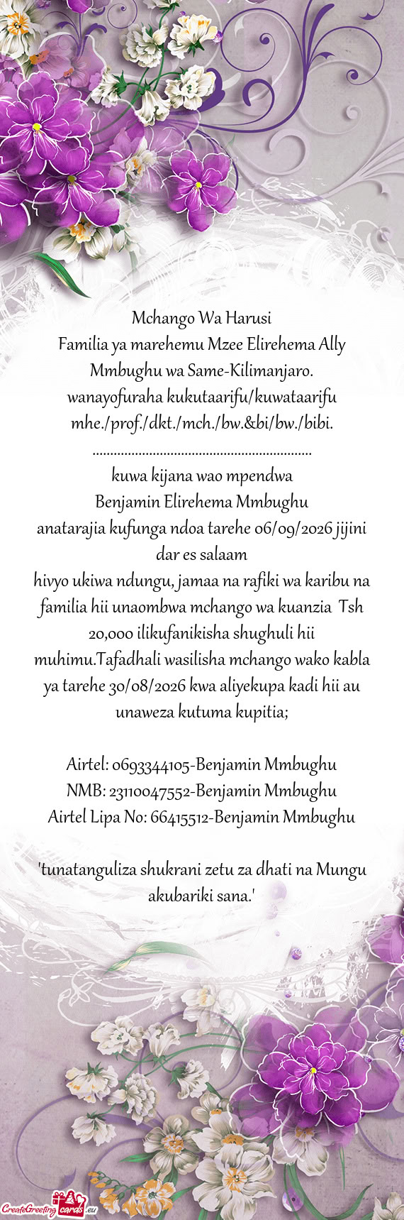 Anatarajia kufunga ndoa tarehe 06/09/2026 jijini dar es salaam