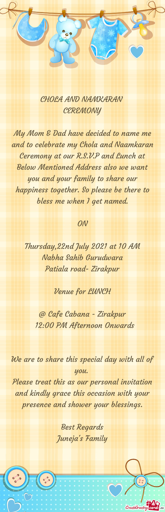 And Lunch at Below Mentioned Address also we want you and your family to share our happiness togeth