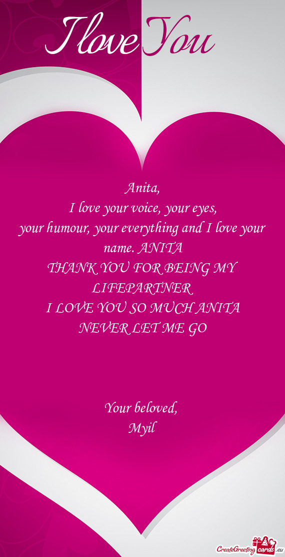 Anita,  I love your voice, your eyes,  your humour, your