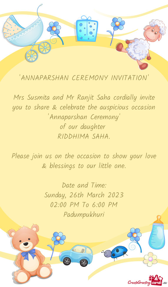 "ANNAPARSHAN CEREMONY INVITATION"