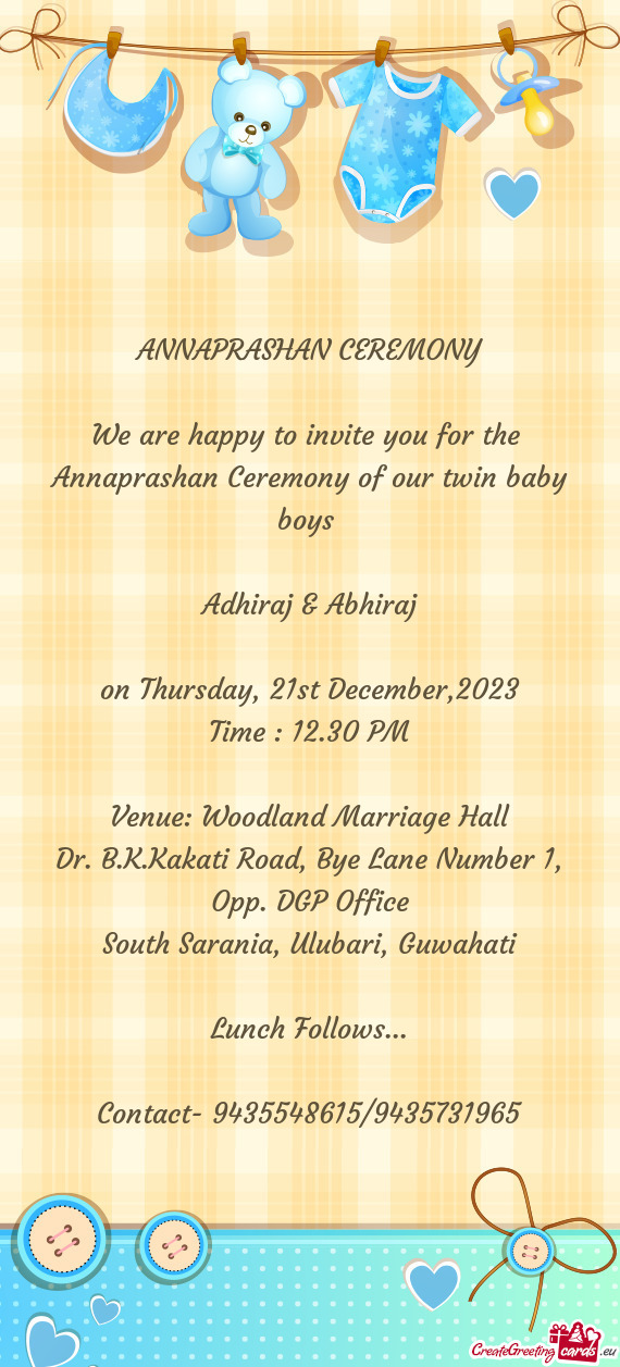 Annaprashan Ceremony of our twin baby boys