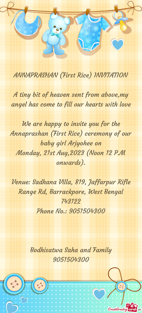 ANNAPRASHAN (First Rice) INVITATION