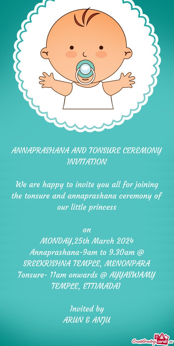 ANNAPRASHANA AND TONSURE CEREMONY INVITATION