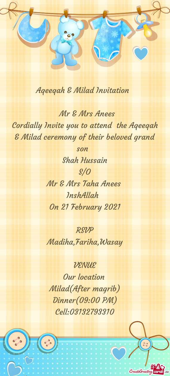 Aqeeqah & Milad Invitation