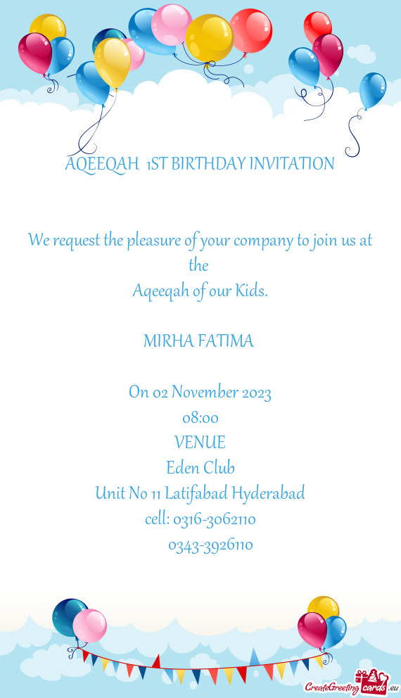 AQEEQAH % 1ST BIRTHDAY INVITATION