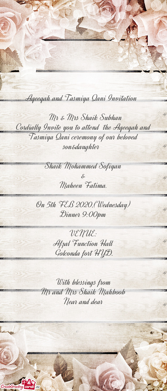 Aqeeqah and Tasmiya Qani Invitation