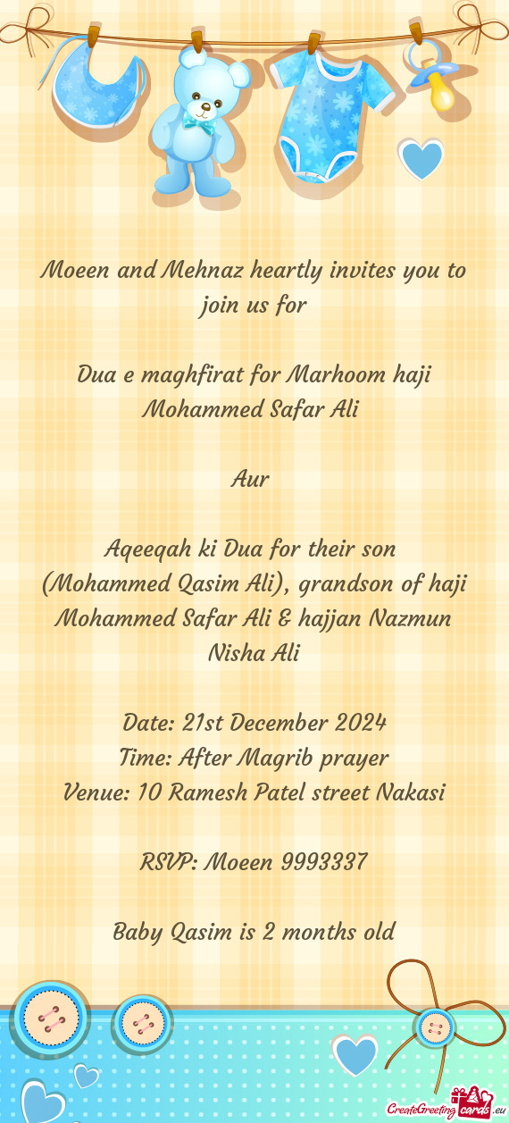 Aqeeqah ki Dua for their son