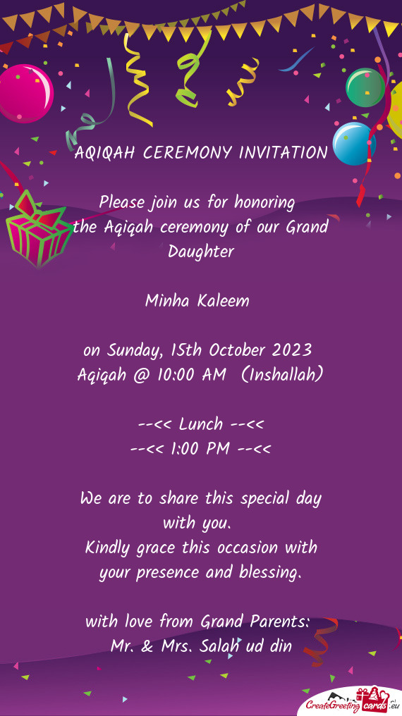 Aqiqah @ 10:00 AM (Inshallah)