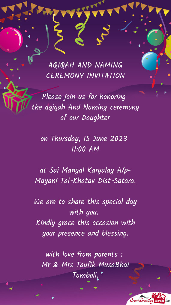 AQIQAH AND NAMING CEREMONY INVITATION