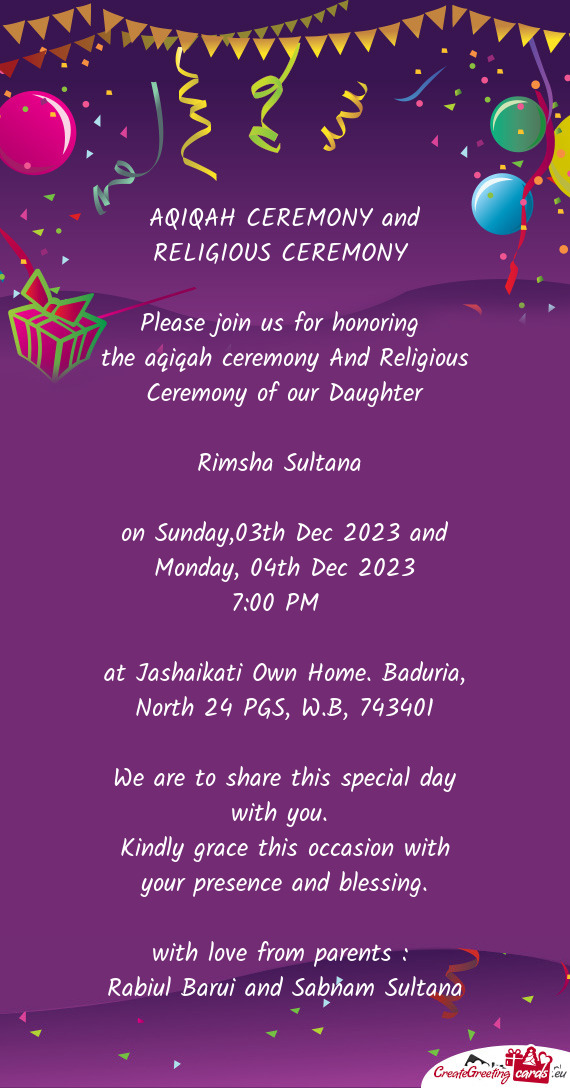 AQIQAH CEREMONY and RELIGIOUS CEREMONY