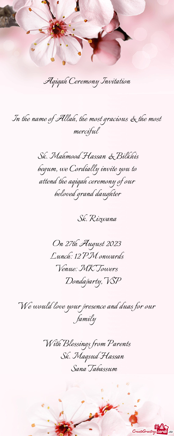 Aqiqah Ceremony Invitation