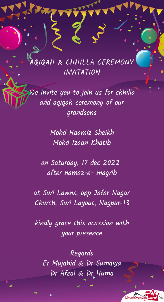 AQIQAH & CHHILLA CEREMONY INVITATION