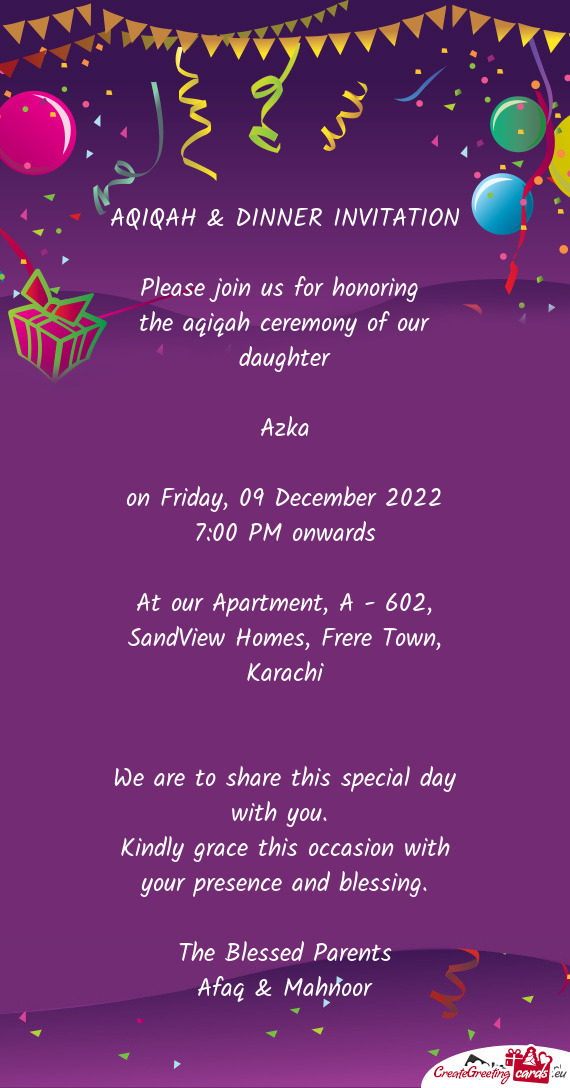 AQIQAH & DINNER INVITATION