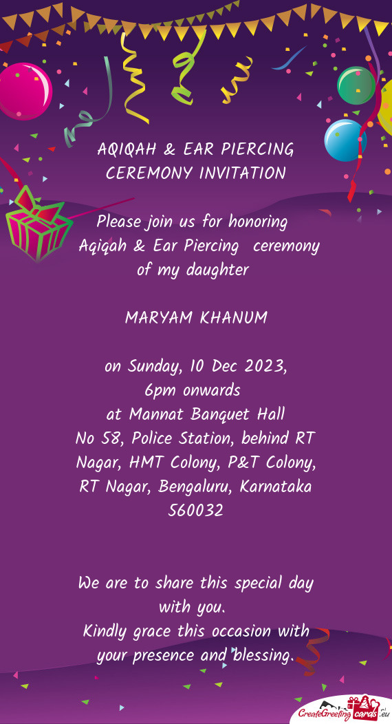 AQIQAH & EAR PIERCING CEREMONY INVITATION