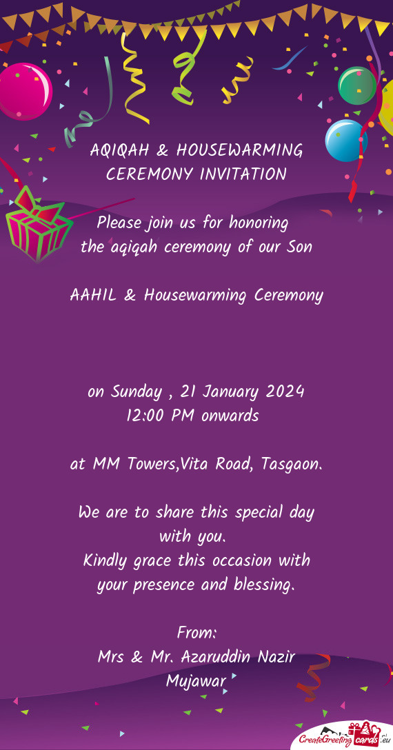 AQIQAH & HOUSEWARMING CEREMONY INVITATION