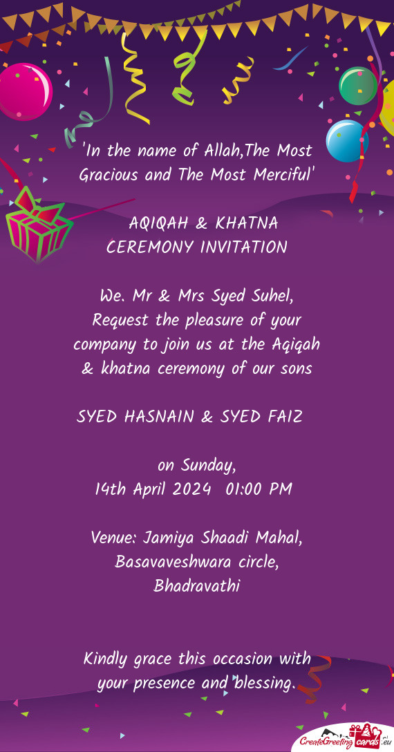 AQIQAH & KHATNA CEREMONY INVITATION