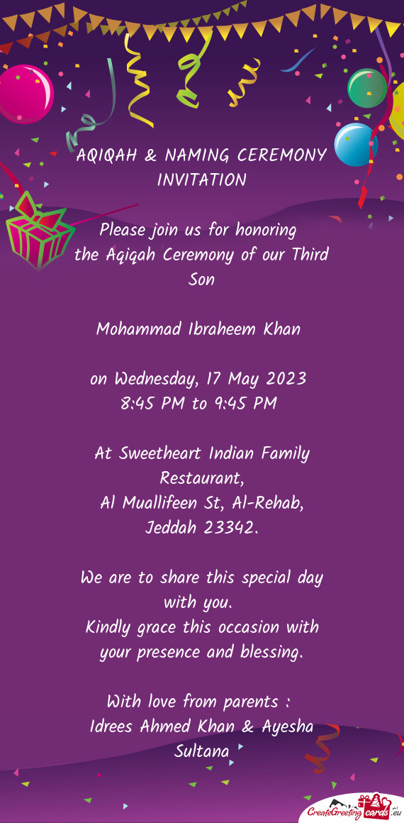 AQIQAH & NAMING CEREMONY INVITATION