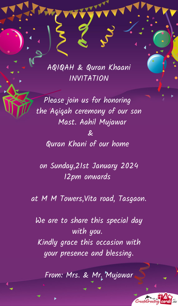 AQIQAH & Quran Khaani INVITATION