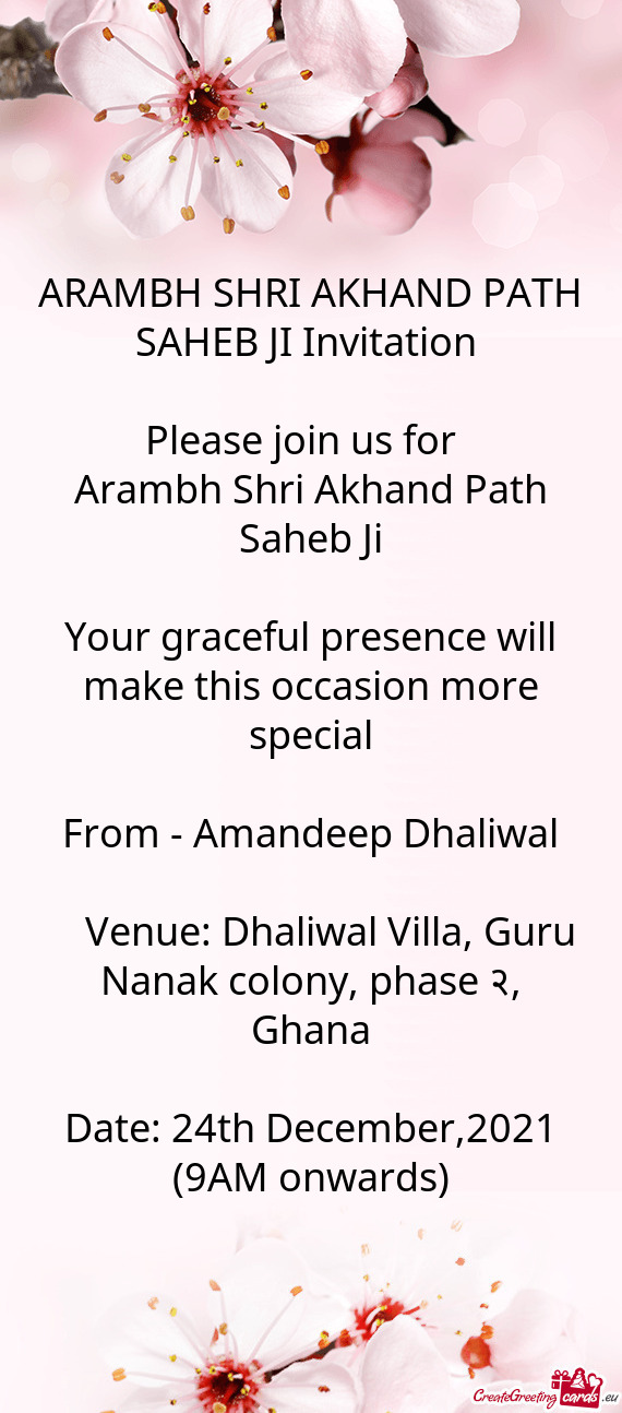 ARAMBH SHRI AKHAND PATH SAHEB JI Invitation