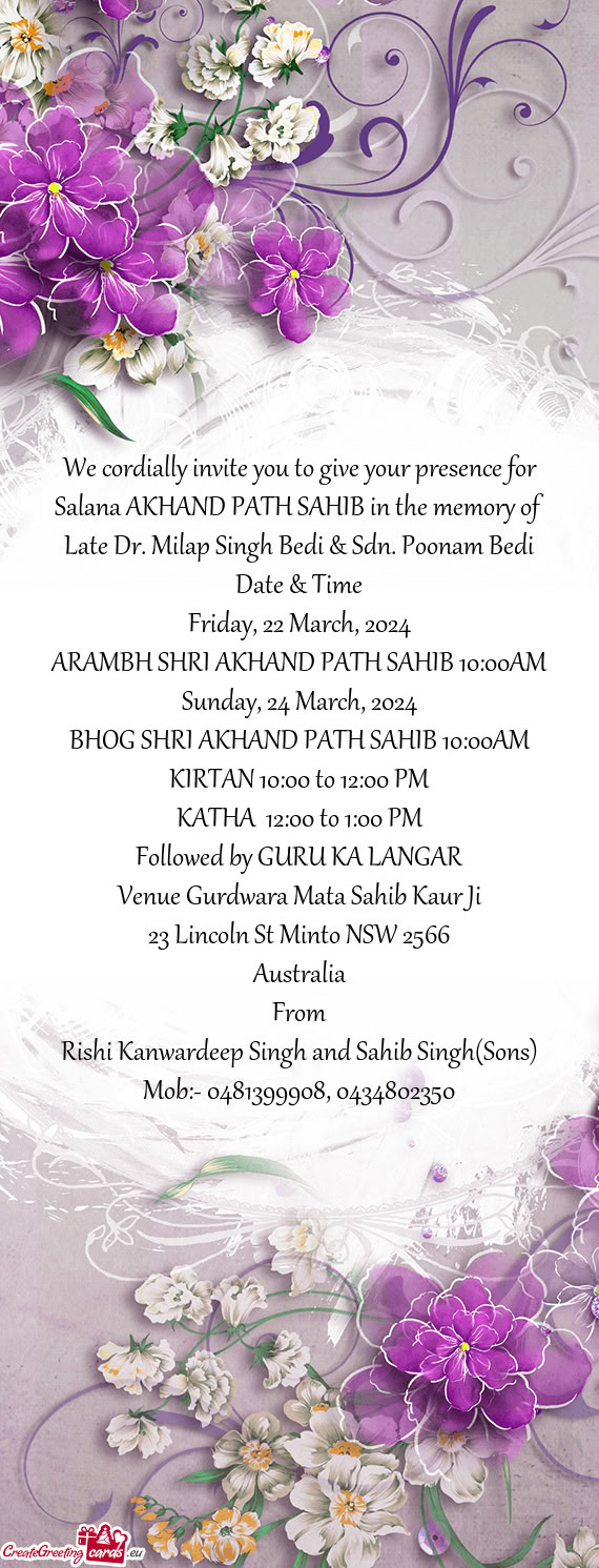 ARAMBH SHRI AKHAND PATH SAHIB 10:00AM