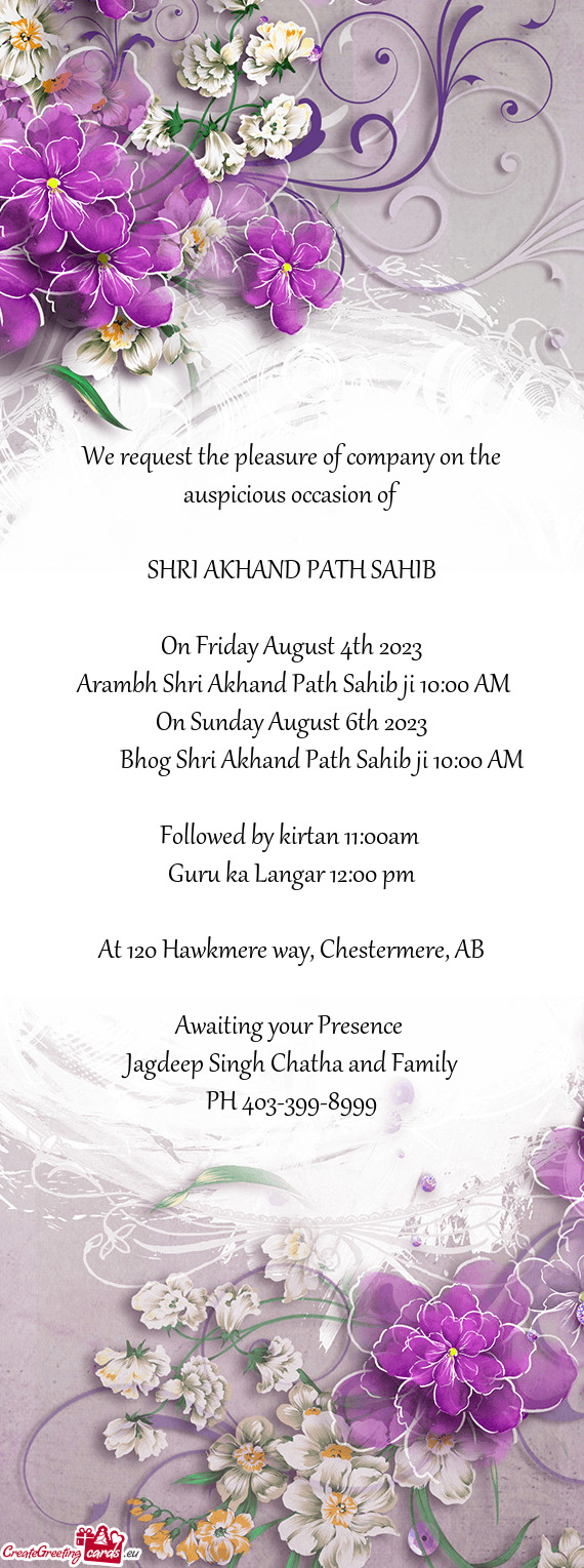 Arambh Shri Akhand Path Sahib ji 10:00 AM