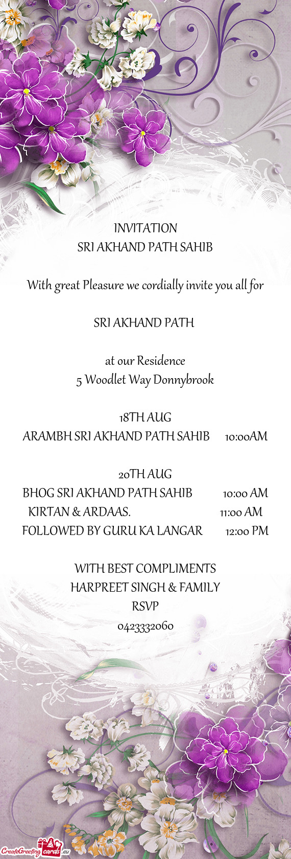 ARAMBH SRI AKHAND PATH SAHIB  10:00AM