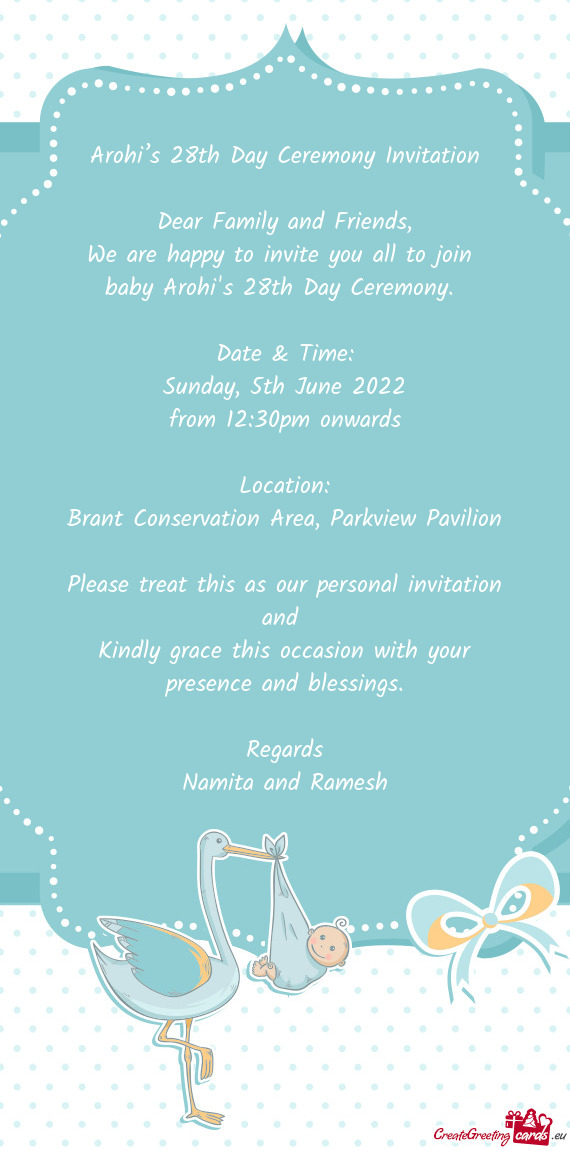 Arohi’s 28th Day Ceremony Invitation