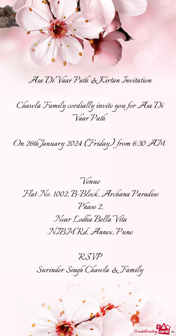 Asa Di Vaar Path & Kirtan Invitation