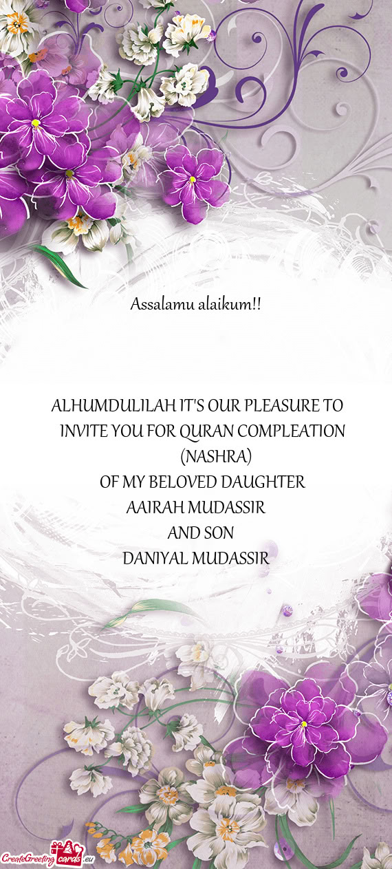 Assalamu alaikum!!    ALHUMDULILAH IT'S OUR PLEASURE TO  INVITE YOU FOR QURAN COMPL