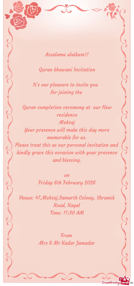 Assalamu alaikum!! Quran khawani Invitation It