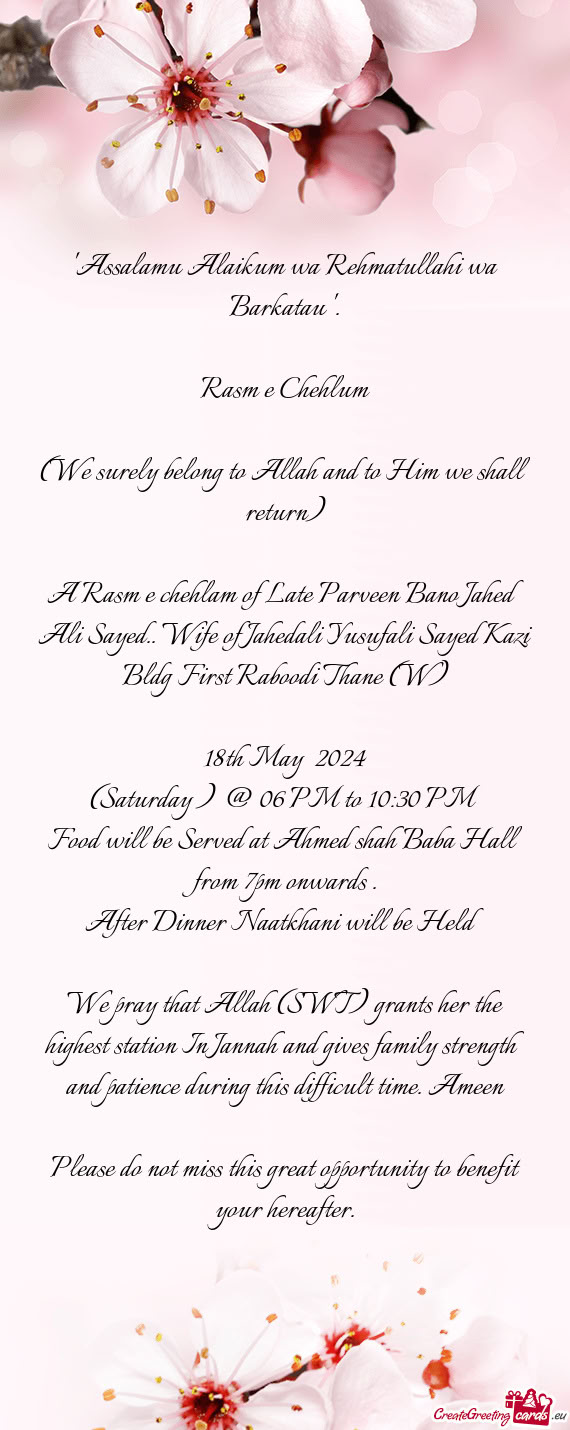 "Assalamu Alaikum wa Rehmatullahi wa Barkatau "