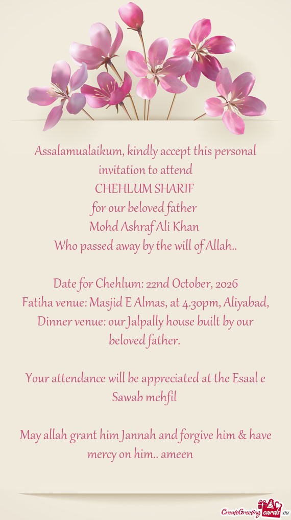 Assalamualaikum, kindly accept this personal invitation to attend