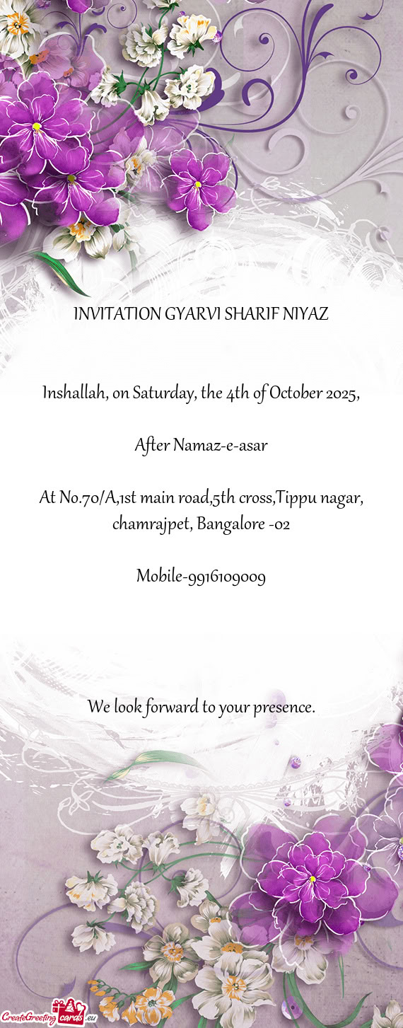 At No.70/A,1st main road,5th cross,Tippu nagar, chamrajpet, Bangalore -02