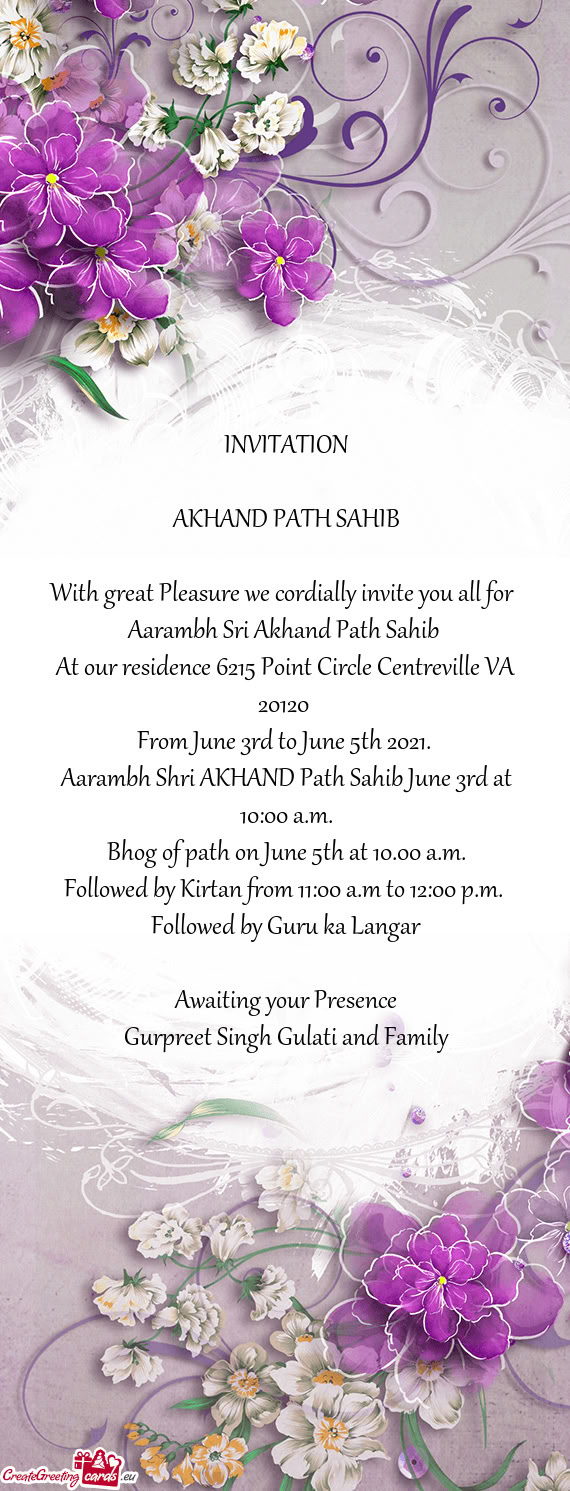 At our residence 6215 Point Circle Centreville VA 20120