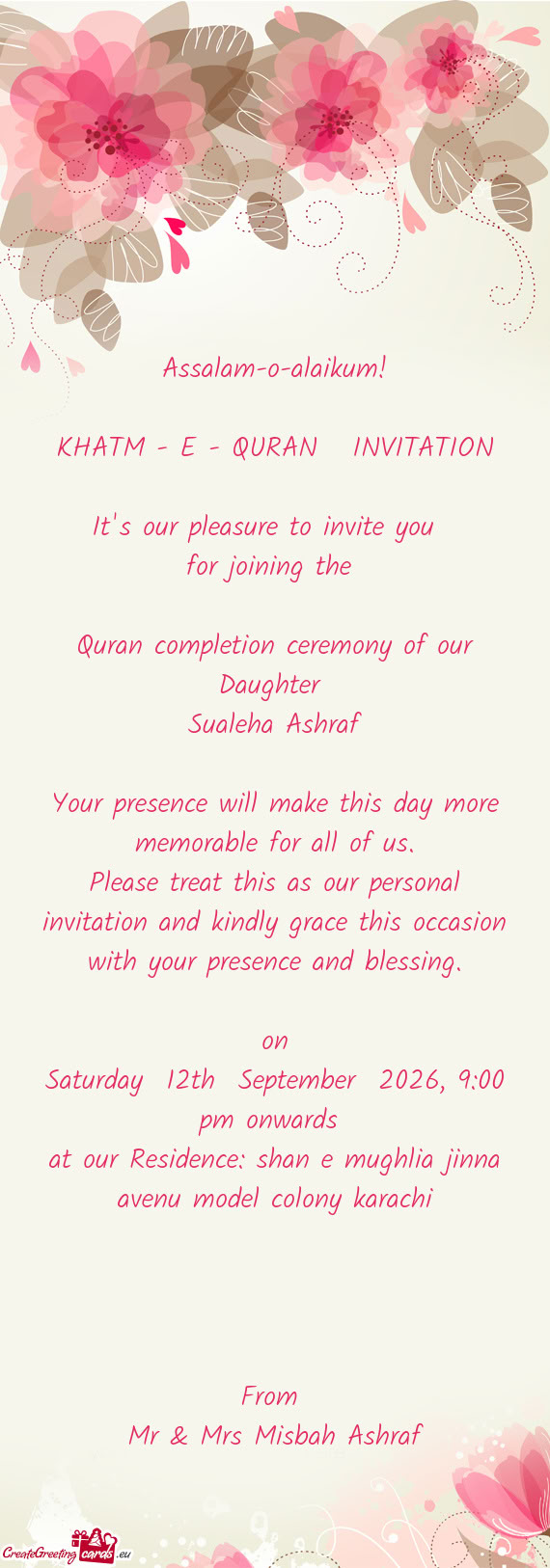 At our Residence: shan e mughlia jinna avenu model colony karachi