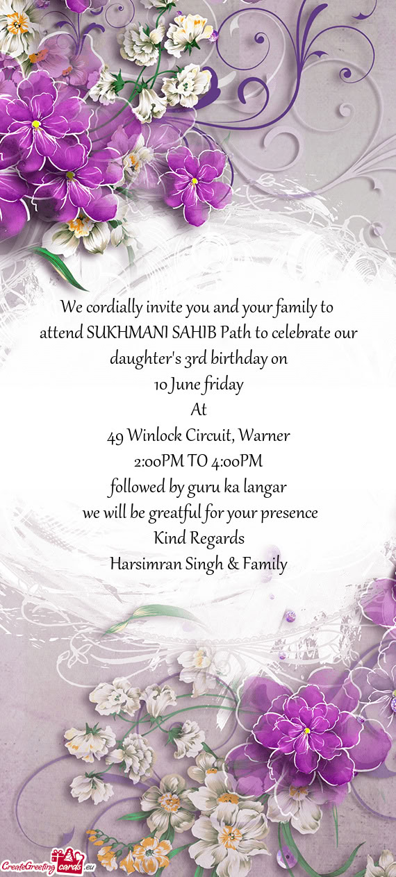 Attend SUKHMANI SAHIB Path to celebrate our daughter