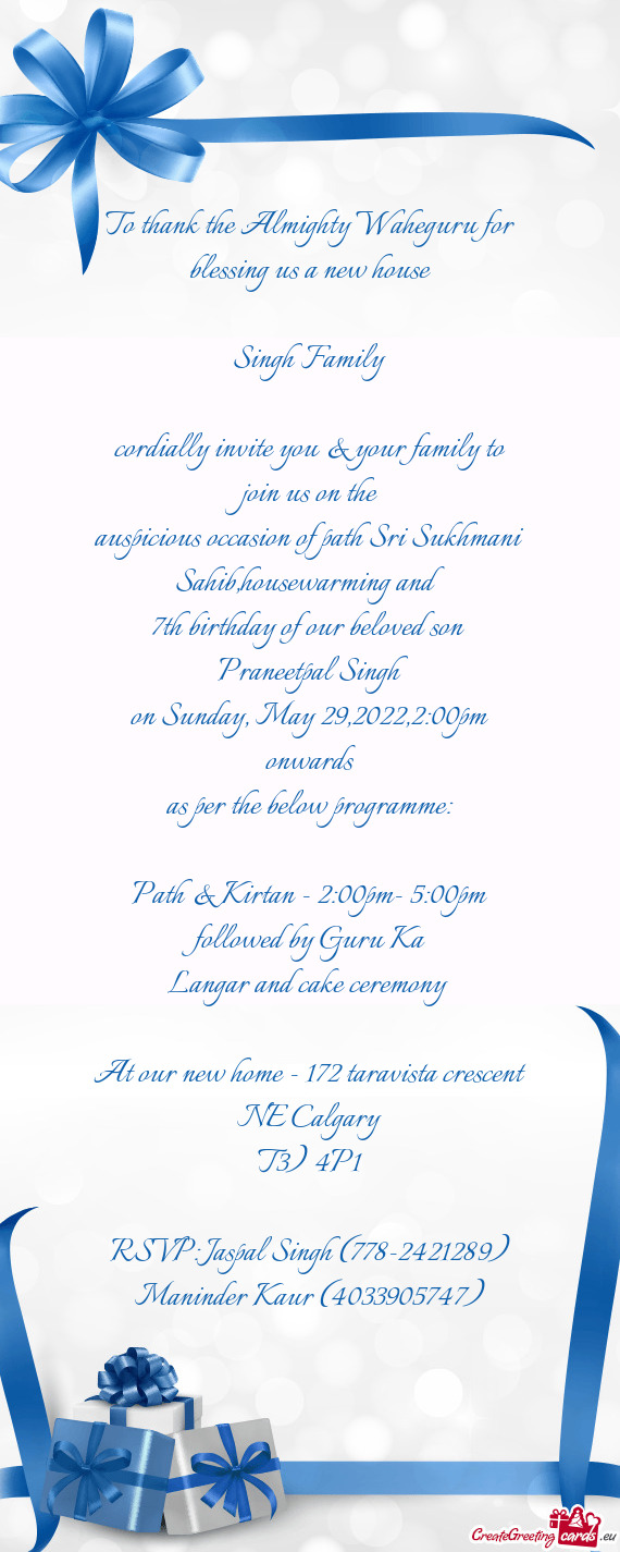 Auspicious occasion of path Sri Sukhmani Sahib,housewarming and