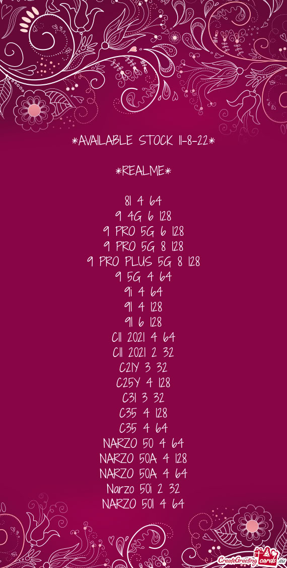 AVAILABLE STOCK 11-8-22