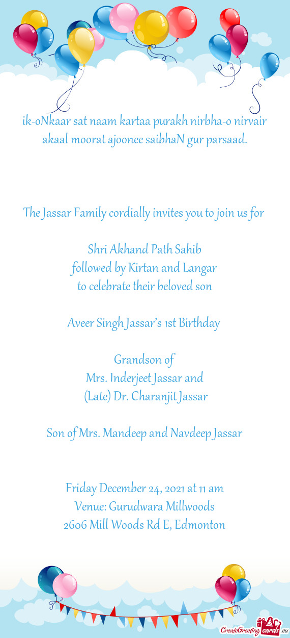 Aveer Singh Jassar’s 1st Birthday