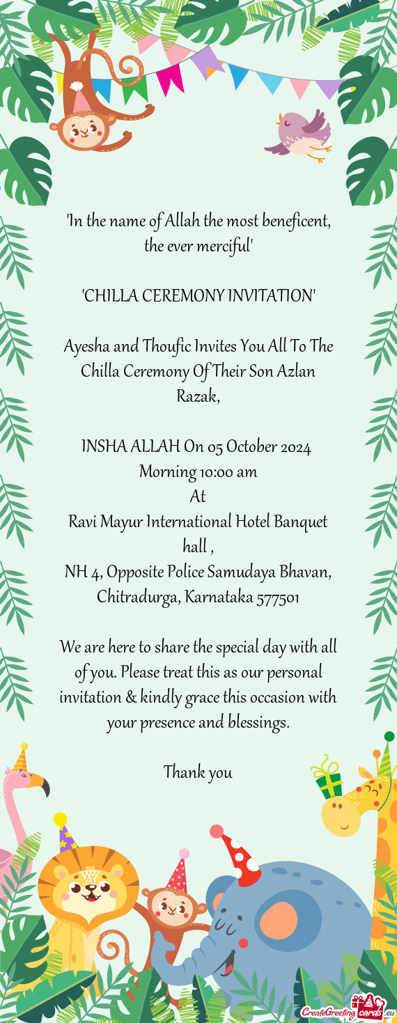 Ayesha and Thoufic Invites You All To The Chilla Ceremony Of Their Son Azlan Razak