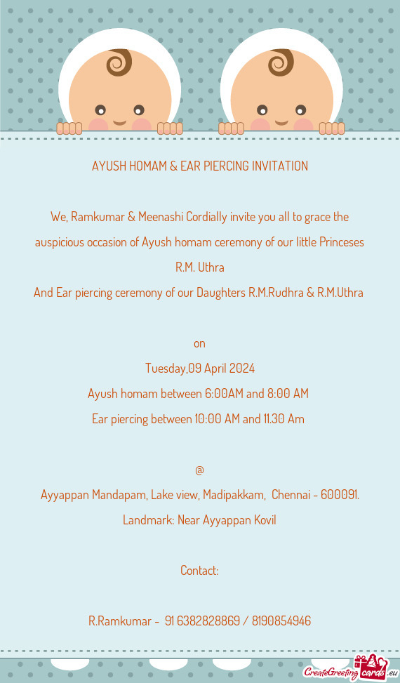 Ayush homam between 6:00AM and 8:00 AM