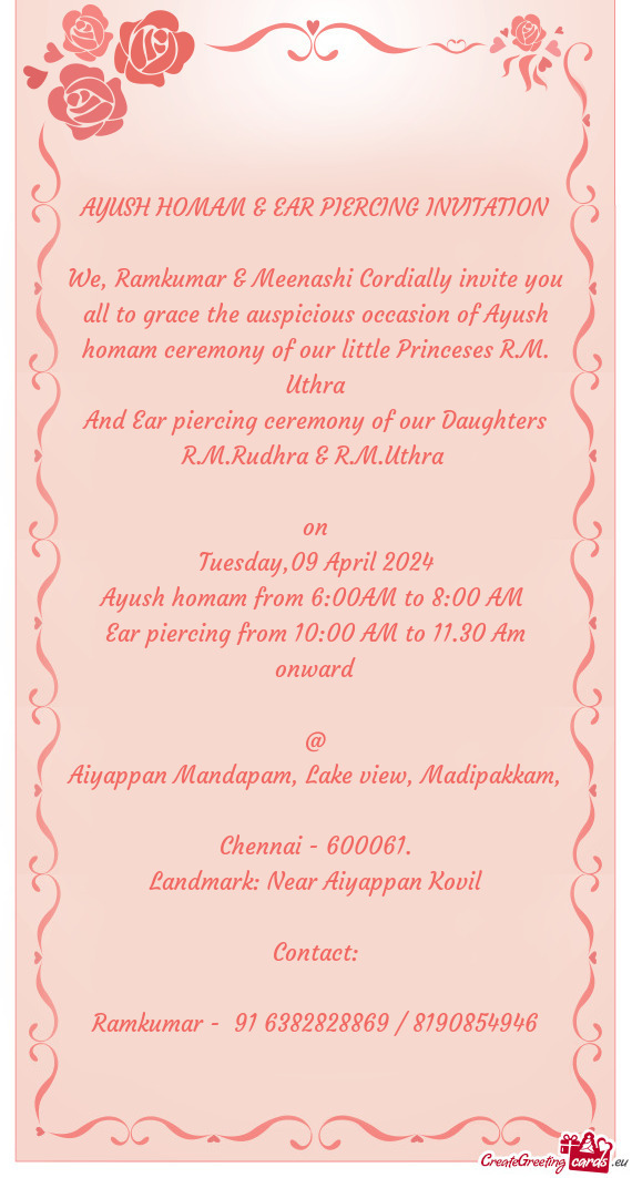 AYUSH HOMAM & EAR PIERCING INVITATION