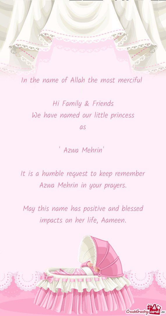 Azwa Mehrin in your prayers