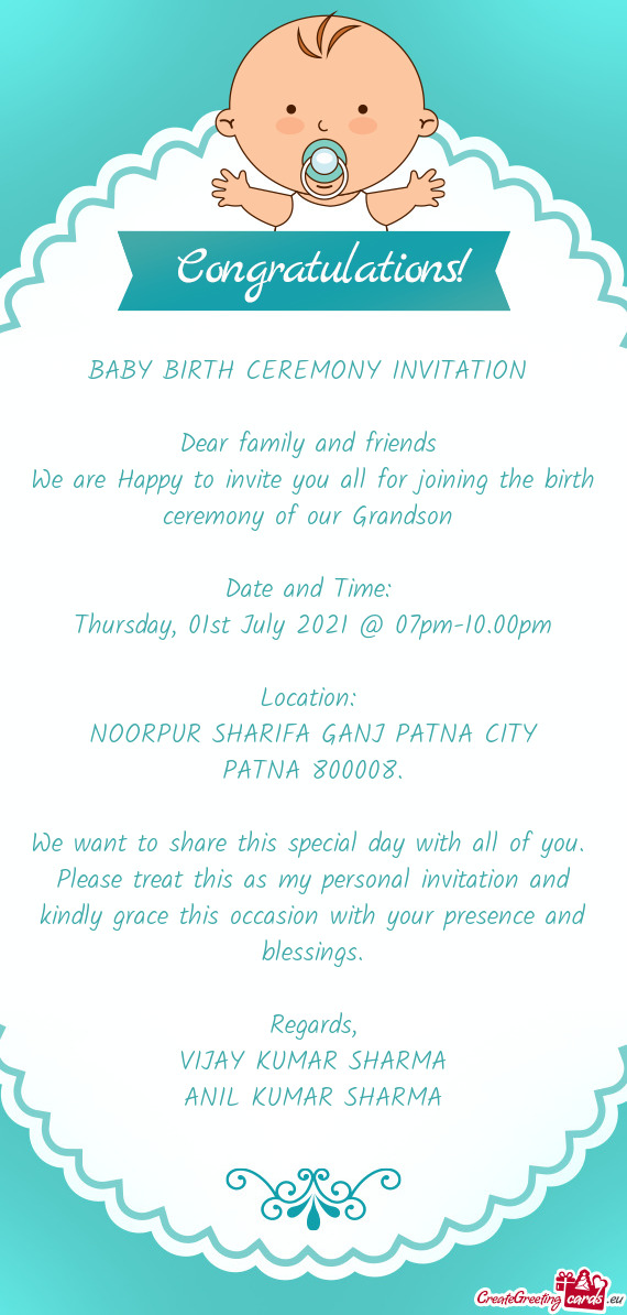 BABY BIRTH CEREMONY INVITATION