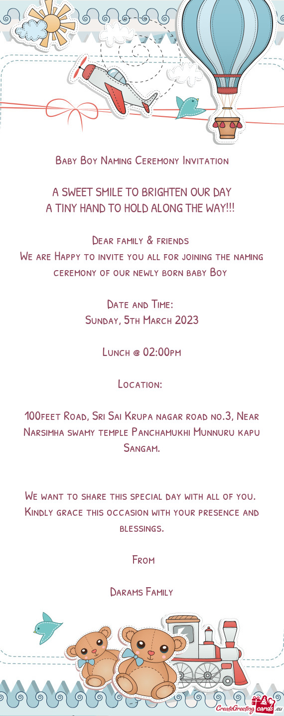 Baby Boy Naming Ceremony Invitation