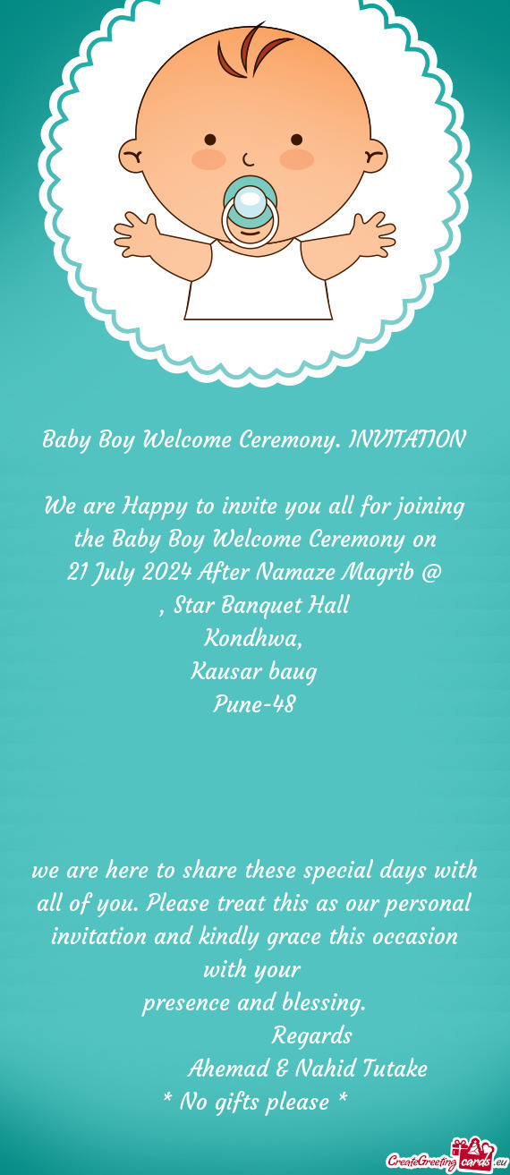 Baby Boy Welcome Ceremony. INVITATION