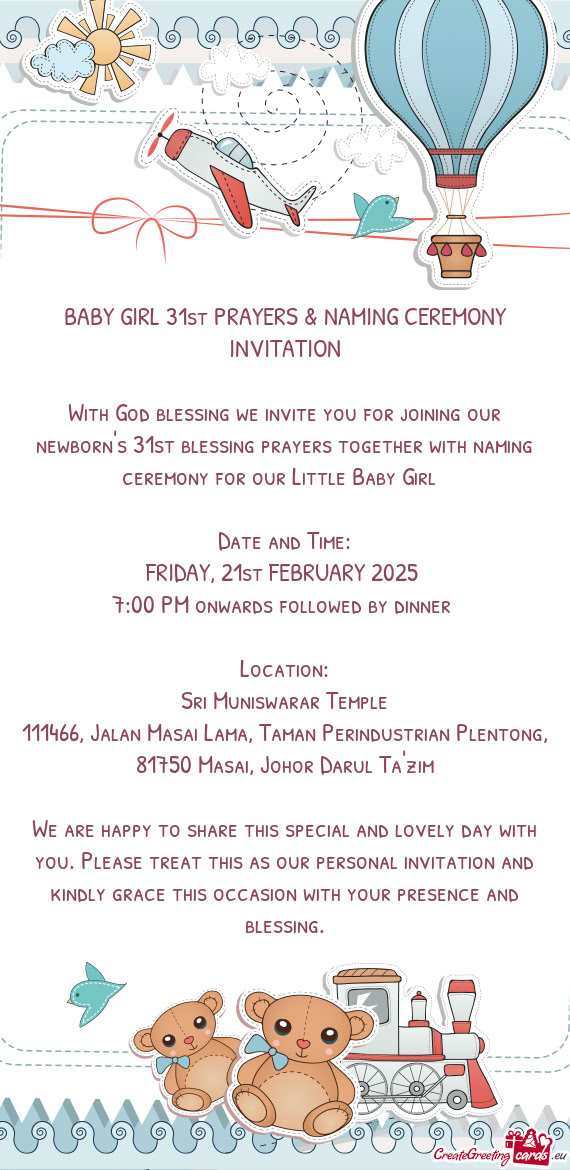 BABY GIRL 31st PRAYERS & NAMING CEREMONY INVITATION