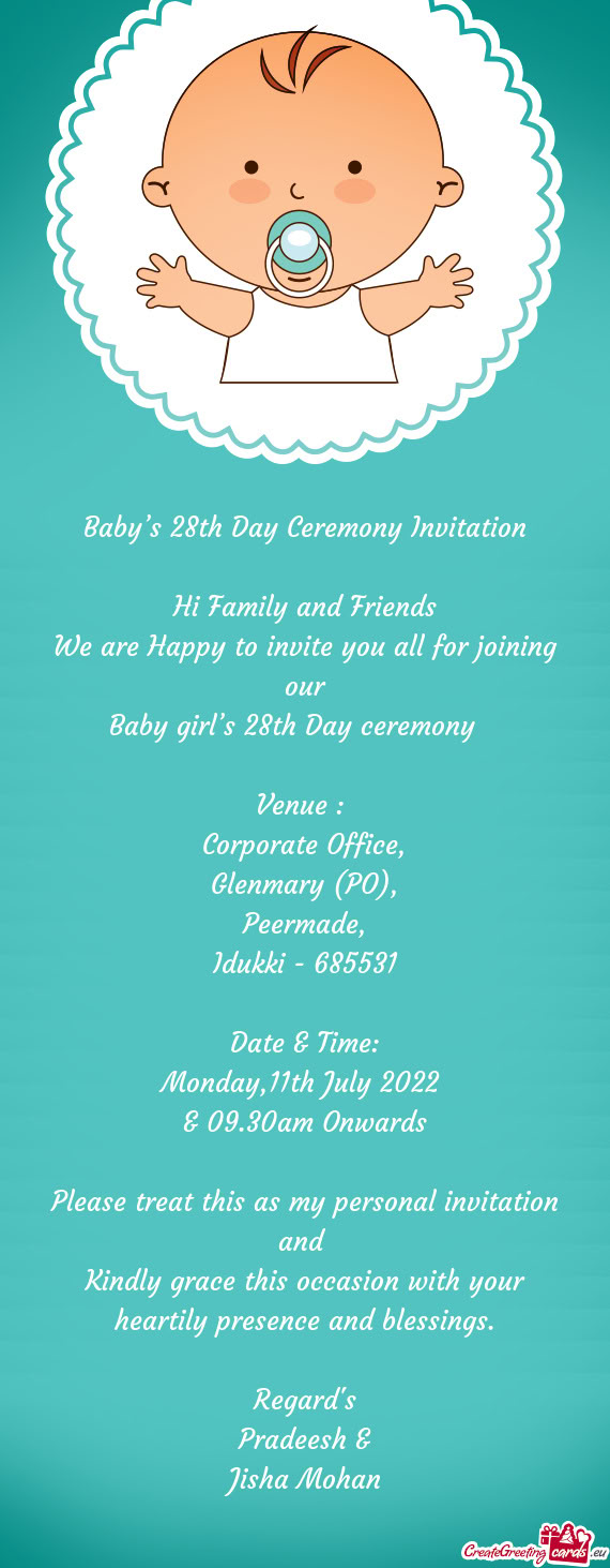 Baby girl’s 28th Day ceremony