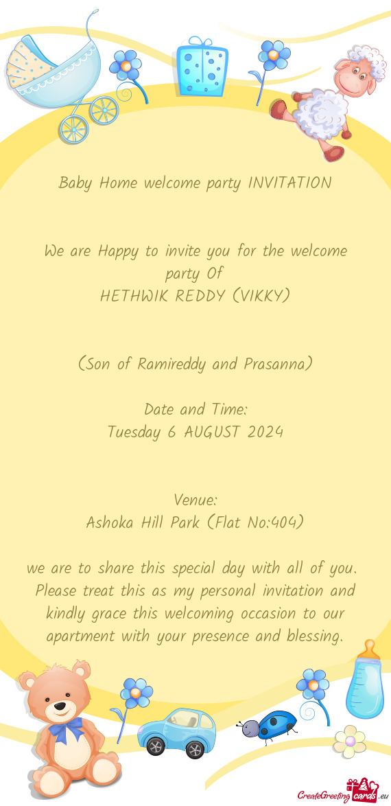 Baby Home welcome party INVITATION