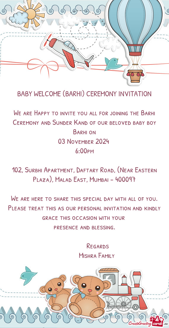 BABY WELCOME (BARHI) CEREMONY INVITATION